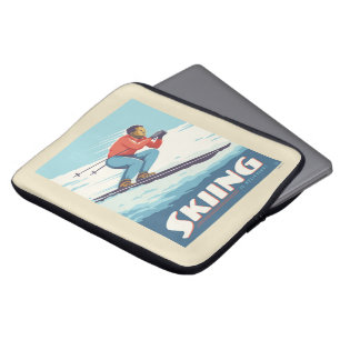Skiing Is Believing Retro Print Laptop Sleeve