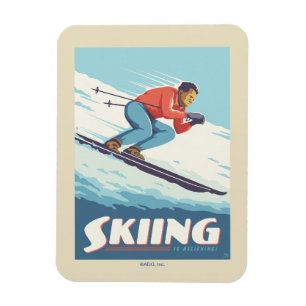 Skiing Is Believing Retro Print Magnet