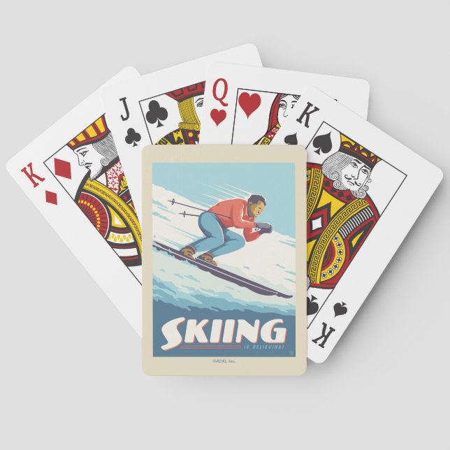 Skiing Is Believing Retro Print Playing Cards (Back)