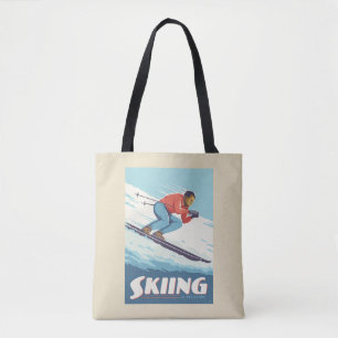 Skiing Is Believing Retro Print Tote Bag