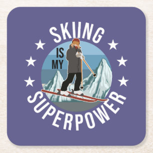 Skiing Is My Superpower Square Paper Coaster
