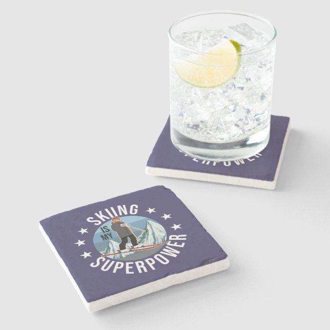Skiing Is My Superpower Stone Coaster (Side)