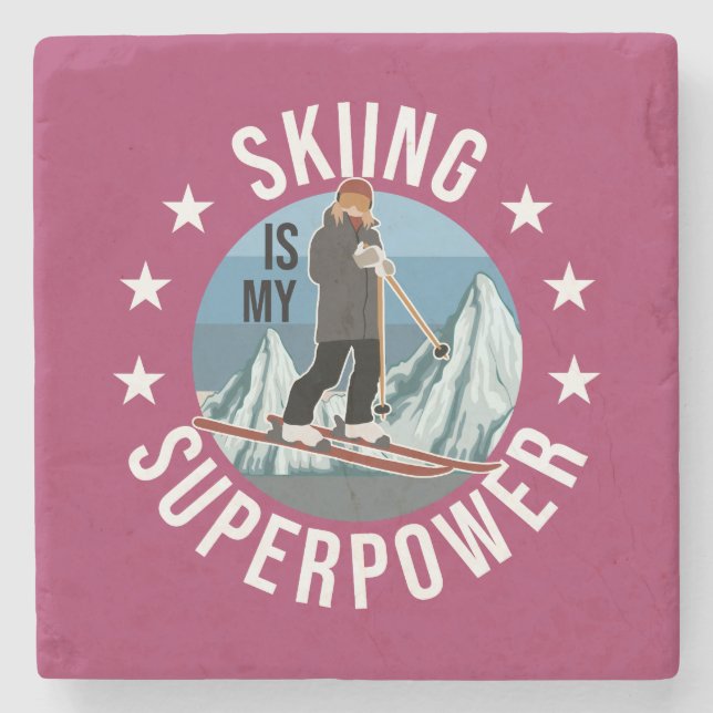Skiing Is My Superpower Stone Coaster (Front)