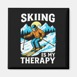 Skiing Is My Therapy Retro Mountain Snow Sports Wi Magnet