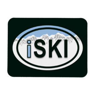 Skiing "iSKI" Oval Mountain Tag Magnet