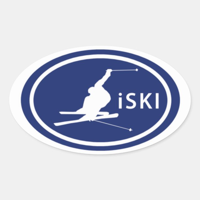 Skiing "iSKI" Oval Skier Mountain Tag Stickers (Front)