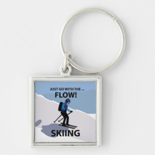 Skiing Just Go With The Flow Skiing Key Ring