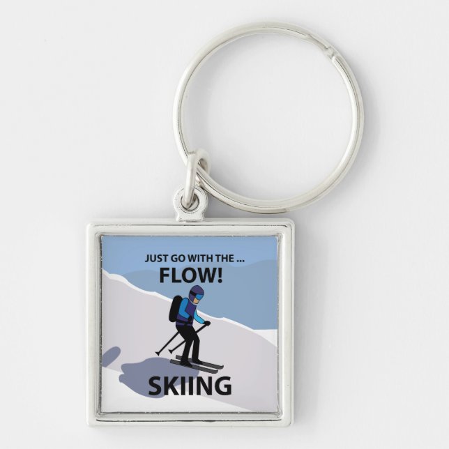 Skiing Just Go With The Flow Skiing Key Ring (Front)