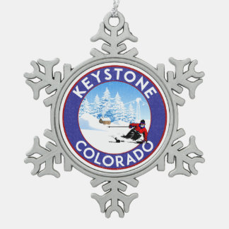 Skiing Keystone Colorado Mountains Ski Snowflake Pewter Christmas Ornament