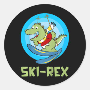 Skiing Kids Ski-rex Funny Dino Toddler Funny  Classic Round Sticker