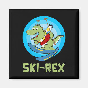 Skiing Kids Ski-rex Funny Dino Toddler Funny Magnet