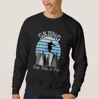 Skiing Knee Deep in Pow Cool Vintage Blue Sunset S Sweatshirt
