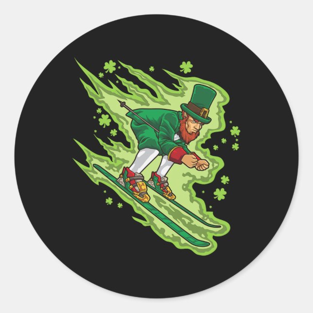 Skiing Leprechaun - Irish Winter Sports - Ski Snow Classic Round Sticker (Front)