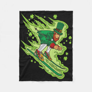 Skiing Leprechaun - Irish Winter Sports - Ski Snow Fleece Blanket