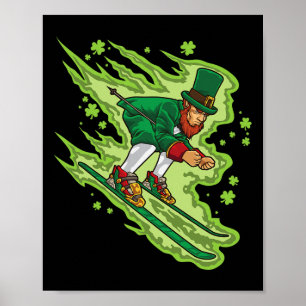 Skiing Leprechaun - Irish Winter Sports - Ski Snow Poster