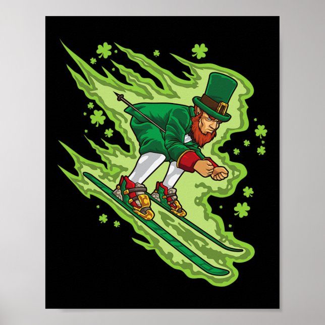Skiing Leprechaun - Irish Winter Sports - Ski Snow Poster (Front)