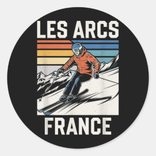 Skiing Les Arcs France, French Mountain Ski Fun T- Classic Round Sticker