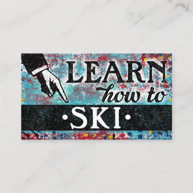 Skiing Lessons Business Cards - Blue Red (Front)