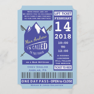 SKIING LIFT TICKET Bar Bat Mitzvah Invitation