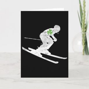 Skiing Lovers Green Shamrock Leaf St Patricks Day Card