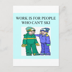 skiing lovers postcard