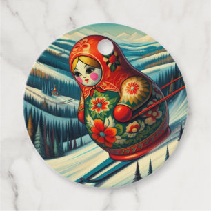 Skiing Matryoshka Doll Winter Snow Favour Tags