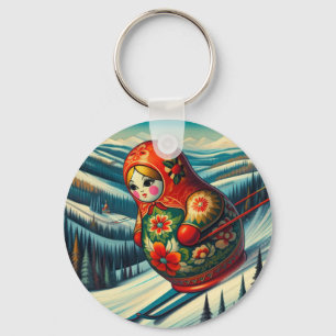 Skiing Matryoshka Doll Winter Snow Key Ring