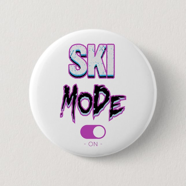 Skiing mode-on- 6 cm round badge (Front)