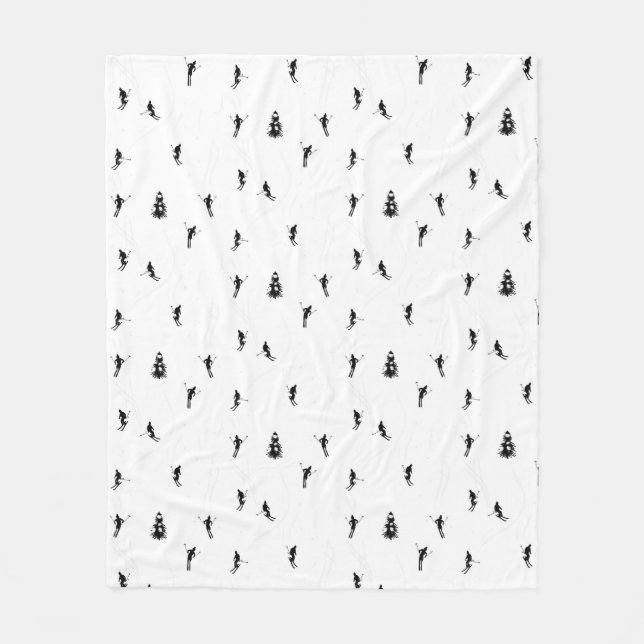 Skiing Modern Black & White Ski Skiers Theme  Fleece Blanket (Front)