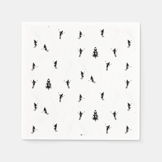 Skiing Modern Black & White Ski Skiers Theme   Napkin (Front)