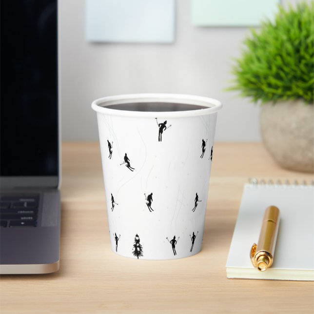 Skiing Modern Black & White Ski Skiers Theme  Paper Cups (Insitu)