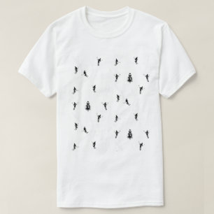 Skiing Modern Black & White Ski Skiers Theme T-Shirt