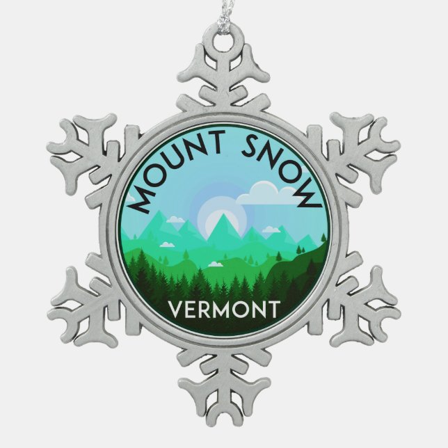 Skiing Mount Snow Vermont Ski Snowflake Pewter Christmas Ornament (Front)