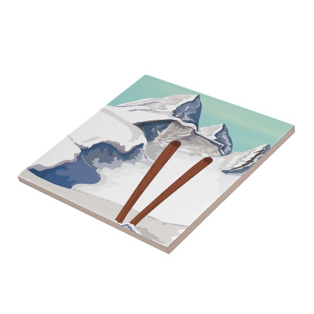 Skiing Mountains travel poster Tile (Side)