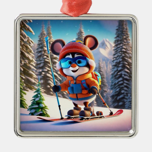 Skiing Mouse Christmas Ornament (Front)