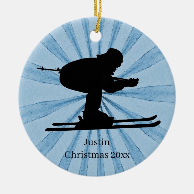 Skiing Name Ceramic Tree Decoration (Front)