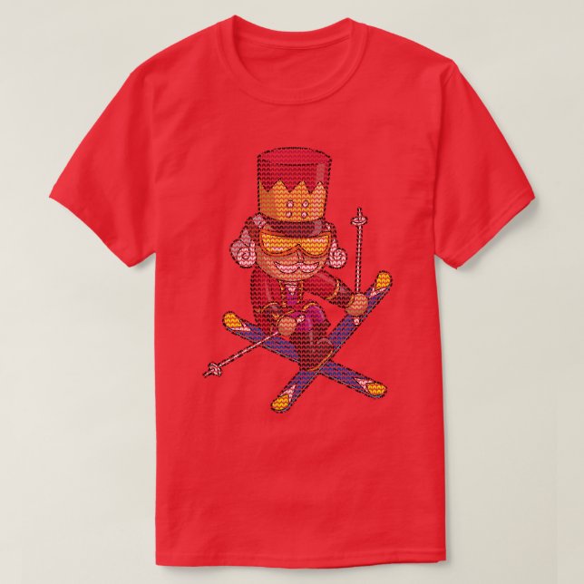 Skiing Nutcracker Ski Christmas Knit Pattern Skier T-Shirt (Design Front)