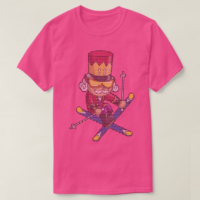 Skiing Nutcracker Ski Christmas Knit Pattern Skier T-Shirt (Design Front)