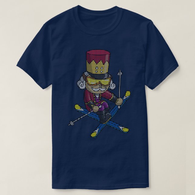 Skiing Nutcracker Ski Christmas Knit Pattern Skier T-Shirt (Design Front)