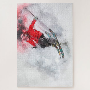 Skiing off Ledge Jigsaw Puzzle