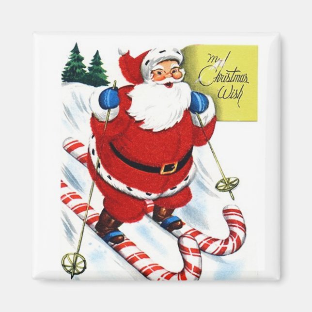 Skiing on Candy Canes Vintage Magnet (Front)
