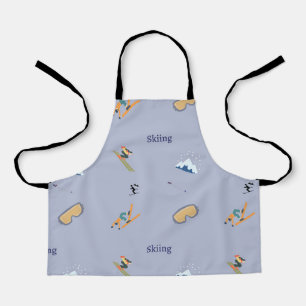 Skiing pattern on blue apron