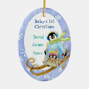 Skiing Penguin Baby's 1st Christmas Ornament