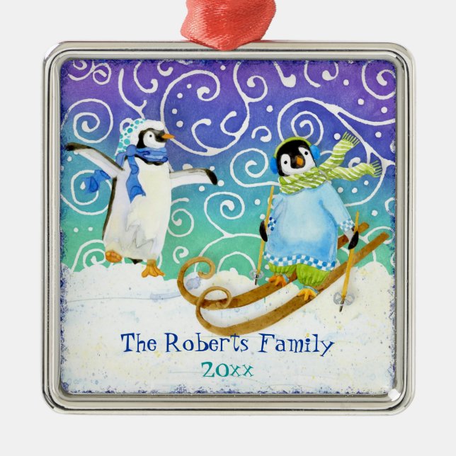 Skiing Penguin Baby's 1st Christmas Ornament (Front)