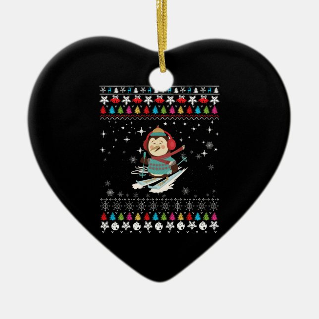 Skiing Penguin Christmas Ceramic Tree Decoration (Front)