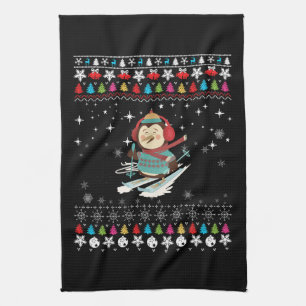 Skiing Penguin Christmas Tea Towel