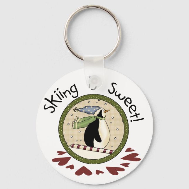 Skiing Penguin Holiday T-shirts and Gifts Key Ring (Front)