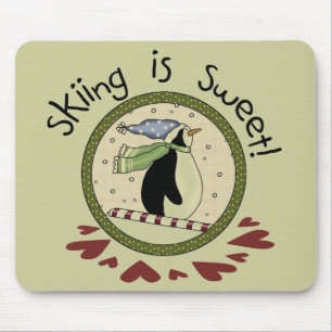 Skiing Penguin Holiday T-shirts and Gifts Mouse Mat