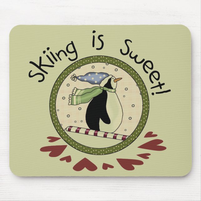 Skiing Penguin Holiday T-shirts and Gifts Mouse Mat (Front)