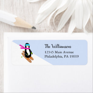 Skiing Penguin Winter Christmas Return Address